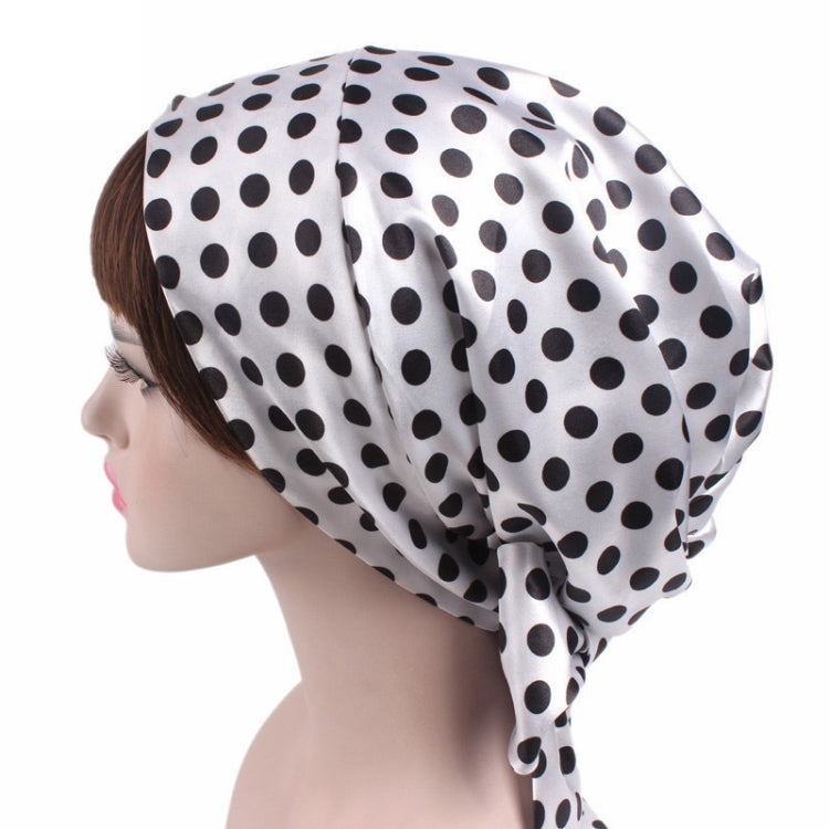 TJM-226 Ladies Satin Print Ribbon Bow Turban Hat Night Cap Silk Chemotherapy Hat Long Tail Braid Hat