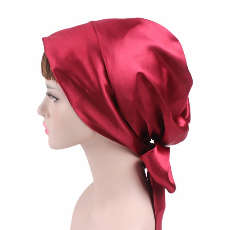 TJM-226 Ladies Satin Print Ribbon Bow Turban Hat Night Cap Silk Chemotherapy Hat Long Tail Braid Hat