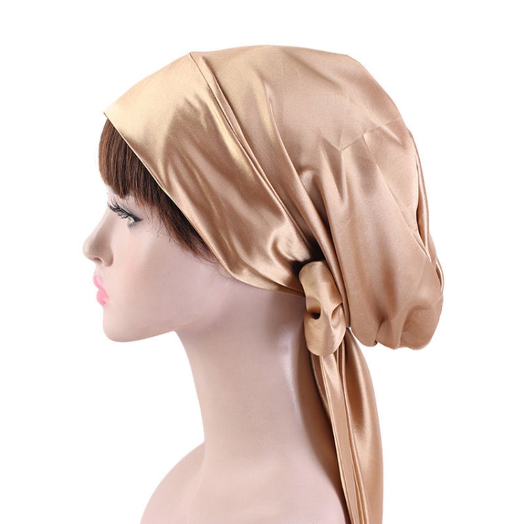 TJM-226 Ladies Satin Print Ribbon Bow Turban Hat Night Cap Silk Chemotherapy Hat Long Tail Braid Hat