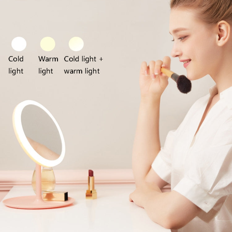 Make-Up Mirror With LED Light Fill Light Dormitory Desktop Dressing Small Mirror Girl Folding And Portable Mirror, Pink Rechargeable Single Light, White rechargeable Single Light, Pink Rechargeable Three-color Light, White Rechargeable Three-color Light