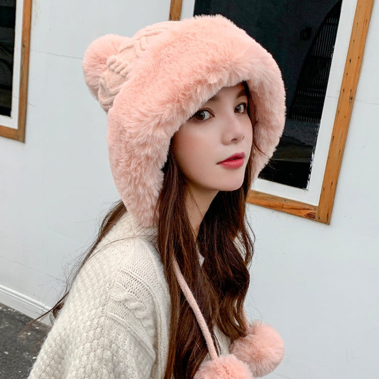 Autumn and Winter Ladies Cotton and Cashmere Skullcap Three Fur Balls Cute Plus Velvet Thickening  Pure Color Knitted Hat