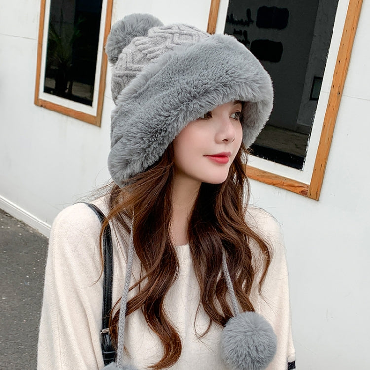 Autumn and Winter Ladies Cotton and Cashmere Skullcap Three Fur Balls Cute Plus Velvet Thickening  Pure Color Knitted Hat