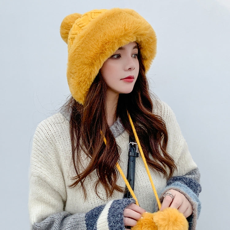 Autumn and Winter Ladies Cotton and Cashmere Skullcap Three Fur Balls Cute Plus Velvet Thickening  Pure Color Knitted Hat
