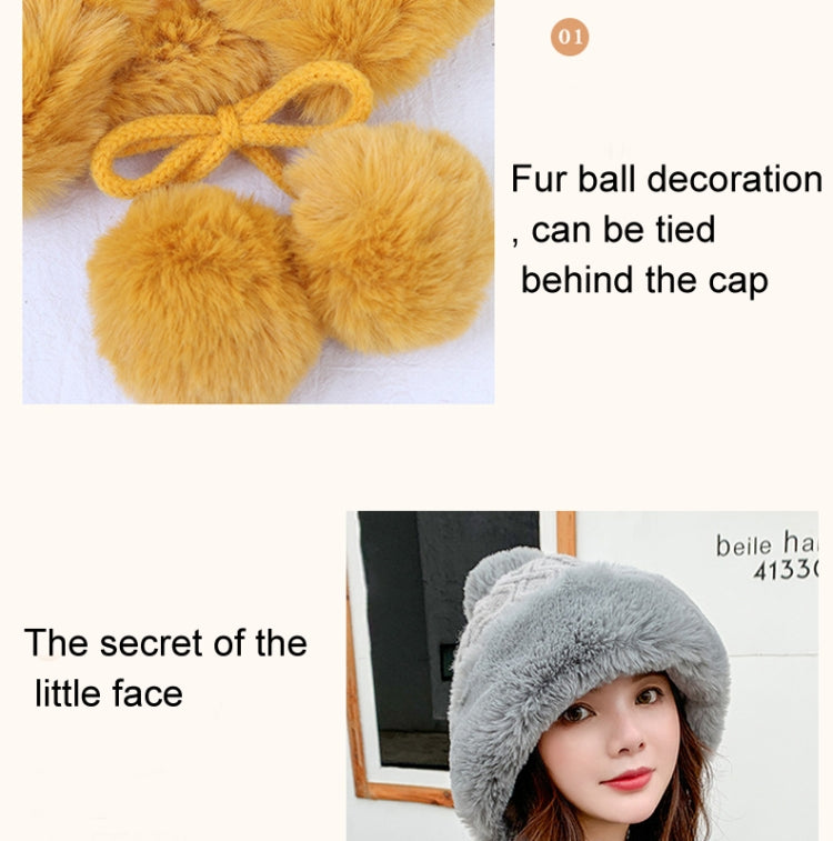 Autumn and Winter Ladies Cotton and Cashmere Skullcap Three Fur Balls Cute Plus Velvet Thickening  Pure Color Knitted Hat