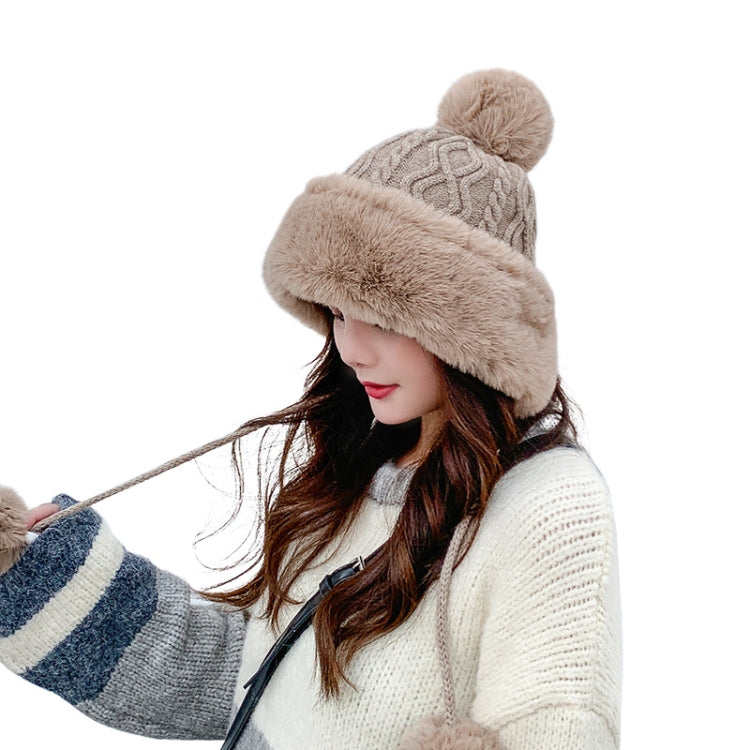Autumn and Winter Ladies Cotton and Cashmere Skullcap Three Fur Balls Cute Plus Velvet Thickening  Pure Color Knitted Hat
