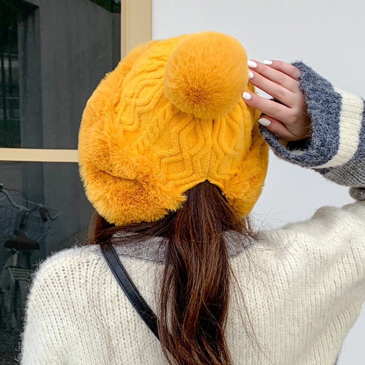 Autumn and Winter Ladies Cotton and Cashmere Skullcap Three Fur Balls Cute Plus Velvet Thickening  Pure Color Knitted Hat