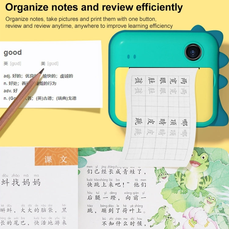 P1 No Card Children Instant Camera 1200W Front And Rear Dual-Lens Mini Print Photographic Digital Camera Toy(Green Dinosaur), Green Dinosaur No Card, Pink Cat No Card, Green Dinosaur 16GB, Pink Cat 16GB, Green Dinosaur 32GB, Pink Cat 32GB