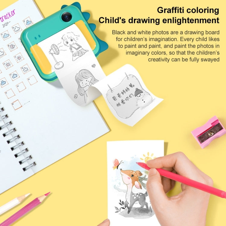 P1 No Card Children Instant Camera 1200W Front And Rear Dual-Lens Mini Print Photographic Digital Camera Toy(Green Dinosaur), Green Dinosaur No Card, Pink Cat No Card, Green Dinosaur 16GB, Pink Cat 16GB, Green Dinosaur 32GB, Pink Cat 32GB