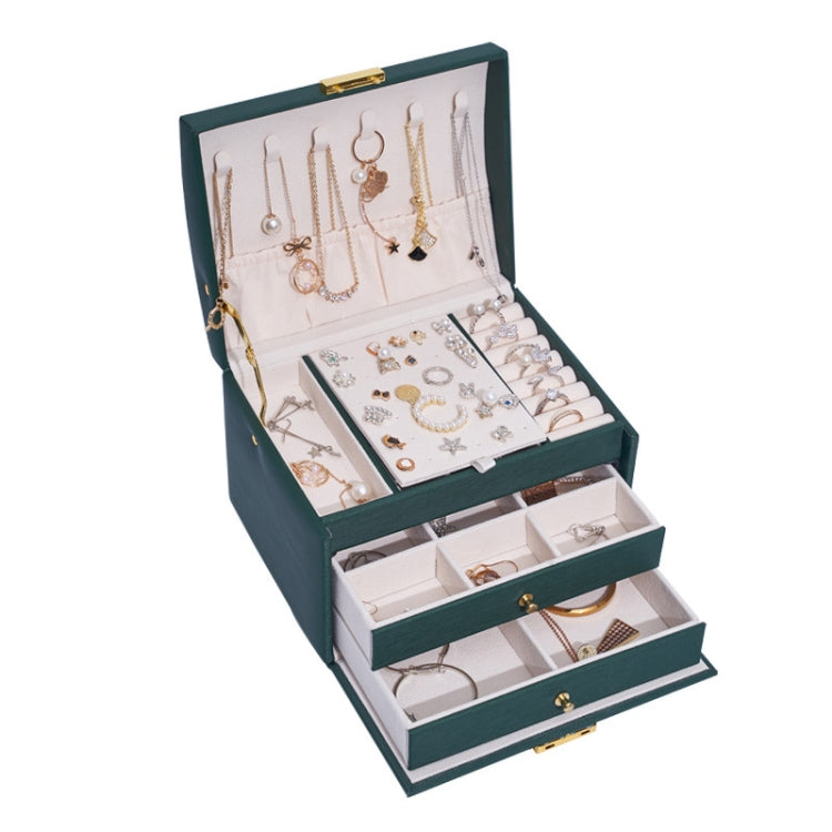 Three-Layer Leather Drawer Type Jewelry Storage Box Earrings Box With Lock
