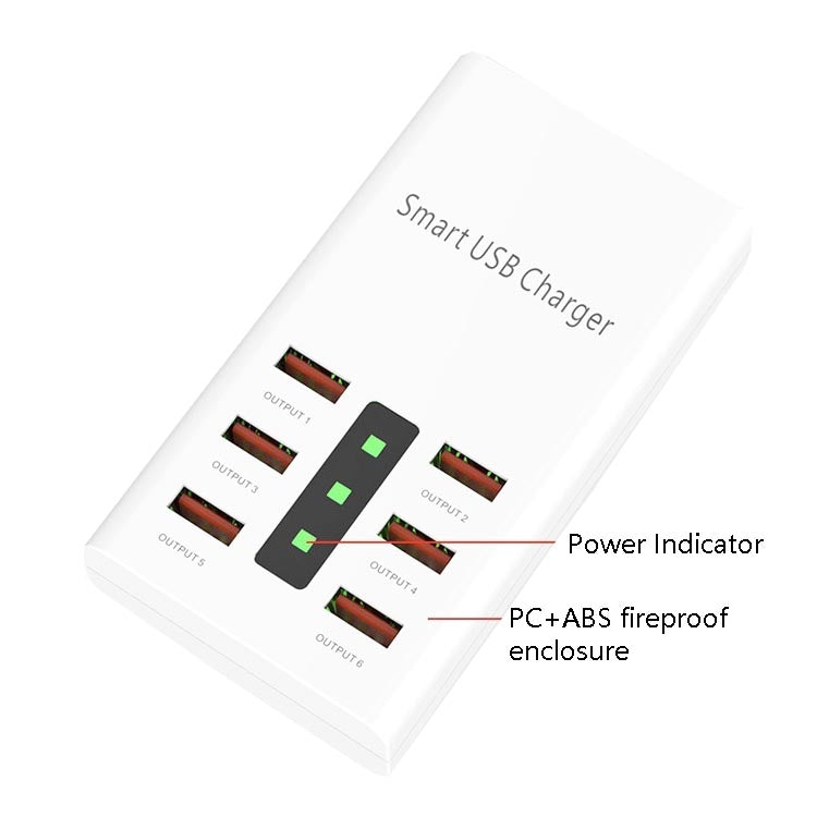 30W 2A Multi-Function 6-Port Charging Socket Universal Smart Phone And Tablet USB Charger