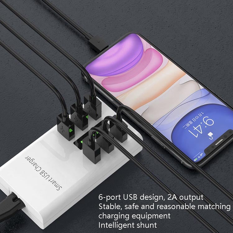 30W 2A Multi-Function 6-Port Charging Socket Universal Smart Phone And Tablet USB Charger