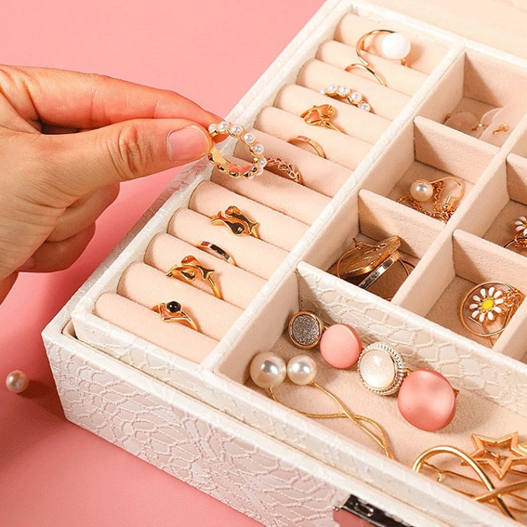 Multi-Layer Flip Cover With Lock Jewelry Box Solid Color Jewelry Desktop Storage Box, White, Red