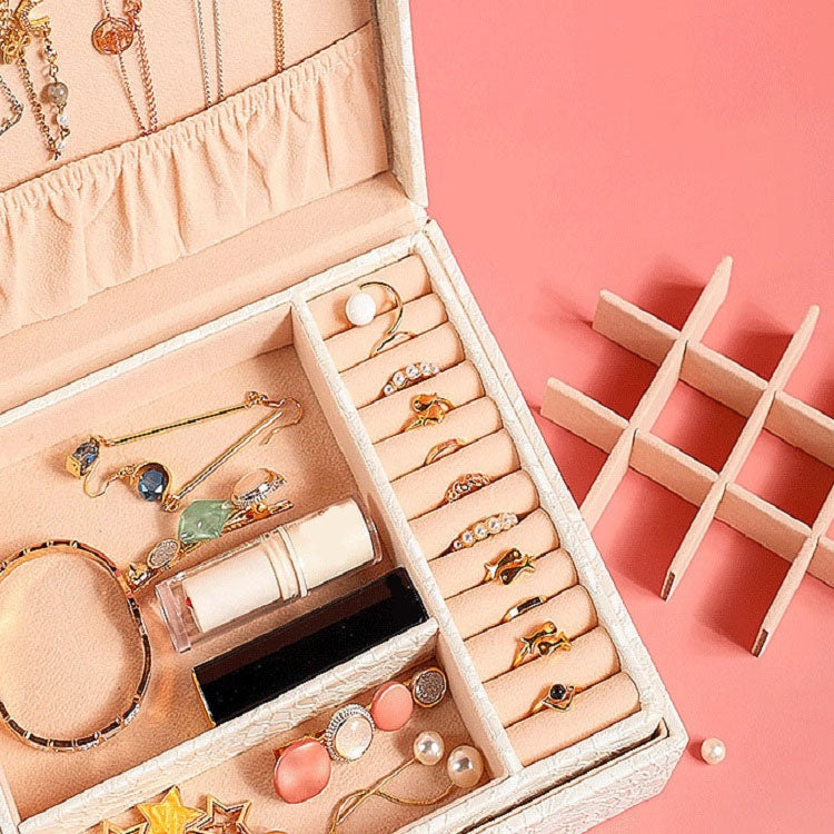 Multi-Layer Flip Cover With Lock Jewelry Box Solid Color Jewelry Desktop Storage Box, White, Red