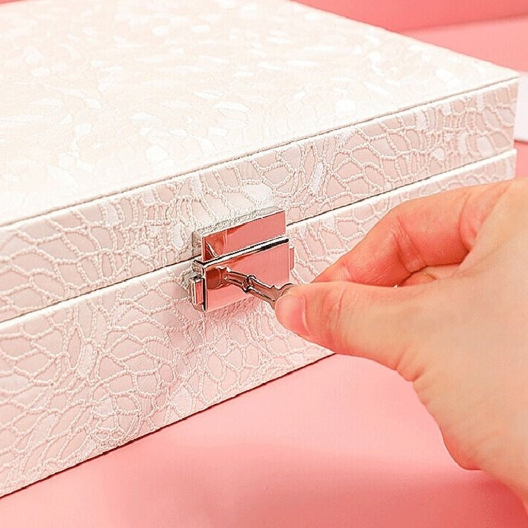 Multi-Layer Flip Cover With Lock Jewelry Box Solid Color Jewelry Desktop Storage Box, White, Red