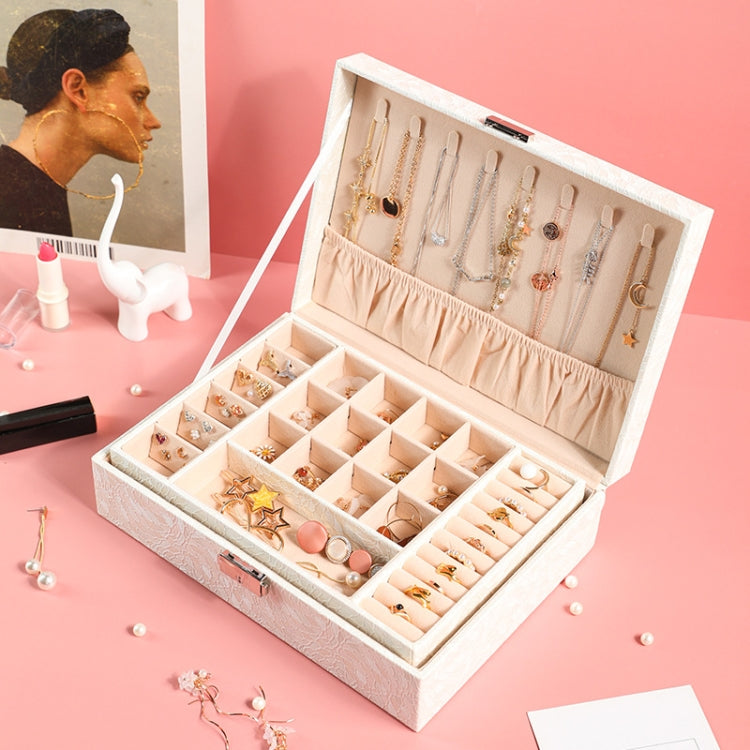 Multi-Layer Flip Cover With Lock Jewelry Box Solid Color Jewelry Desktop Storage Box, White, Red