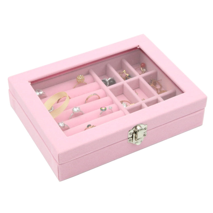 Home Glass Lid Flannel Storage Jewelry Box With Lid