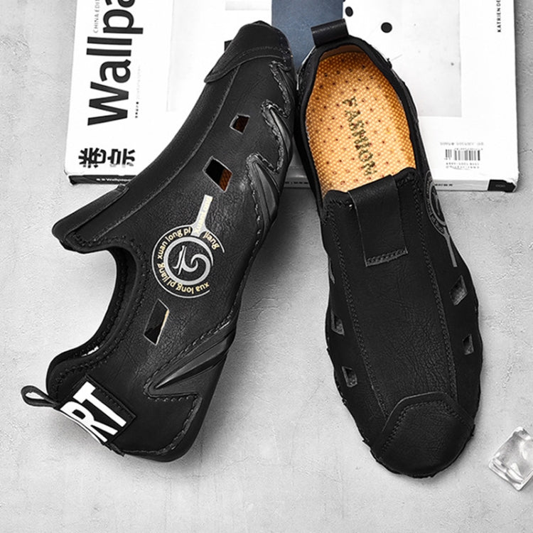 Men Sneakers Large Size Soft Sole Lazy Hollow Leather Shoes All-Match Peas Shoes