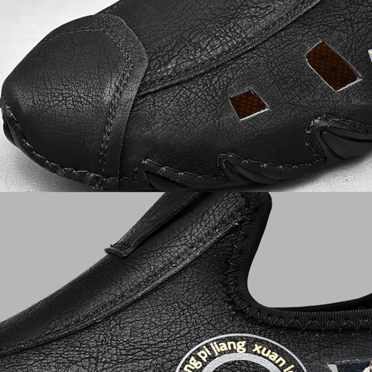 Men Sneakers Large Size Soft Sole Lazy Hollow Leather Shoes All-Match Peas Shoes