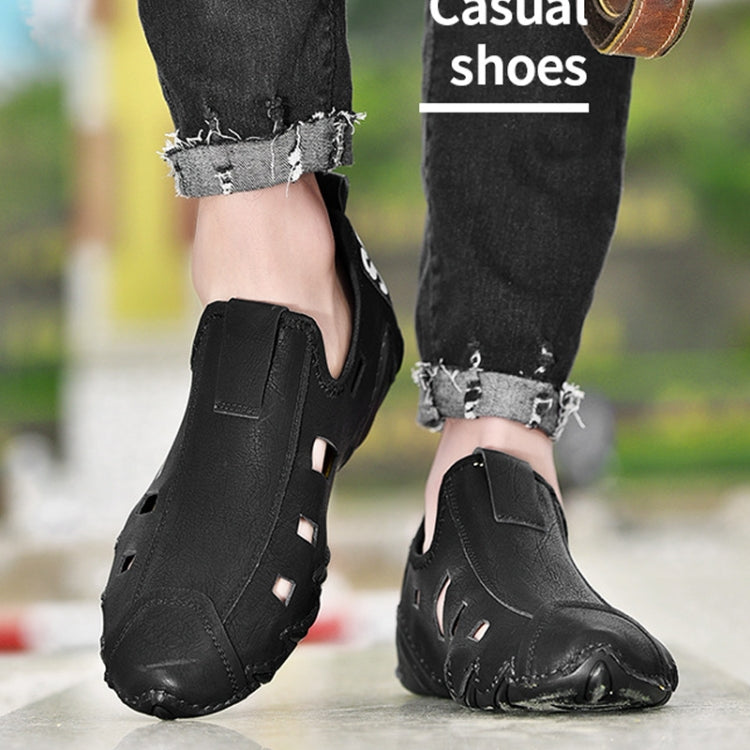 Men Sneakers Large Size Soft Sole Lazy Hollow Leather Shoes All-Match Peas Shoes