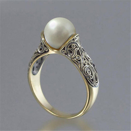 Women Retro Style Inlaid Delicate Synthetic Pearl Ring Jewelry