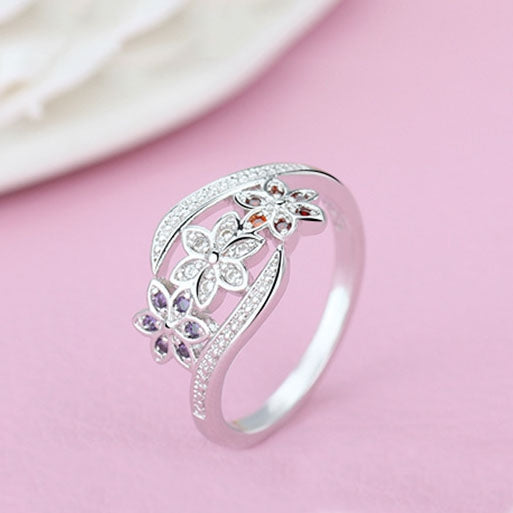 Tricolor Flower Fashion Color Tail Diamond Ring