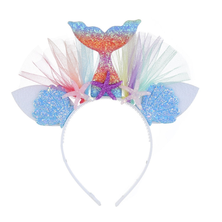 Rainbow Mermaid Headband Children Party Hair Accessories Net Gauze Flower Animal Hair Accessories