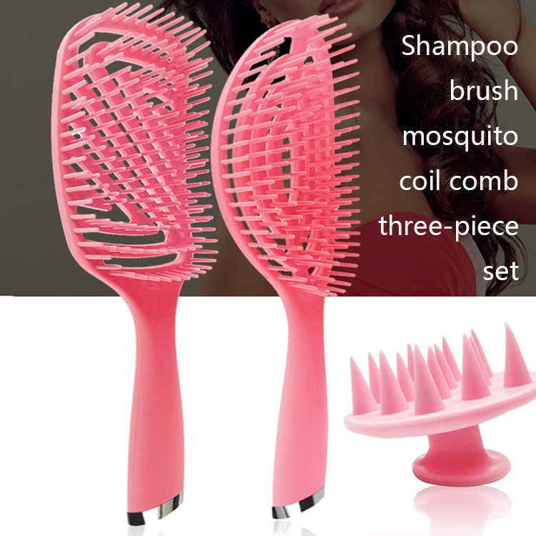 3 in 1 Plastic Curly Hair Salon Comb Set Hollow Massage Mosquito Comb