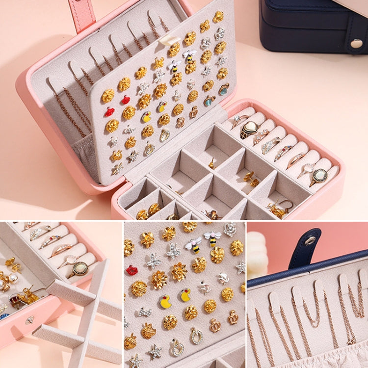 Double-Layer Leather Portable Simple Earrings Ring Jewelry Storage Box, 16 x 11 x 5cm