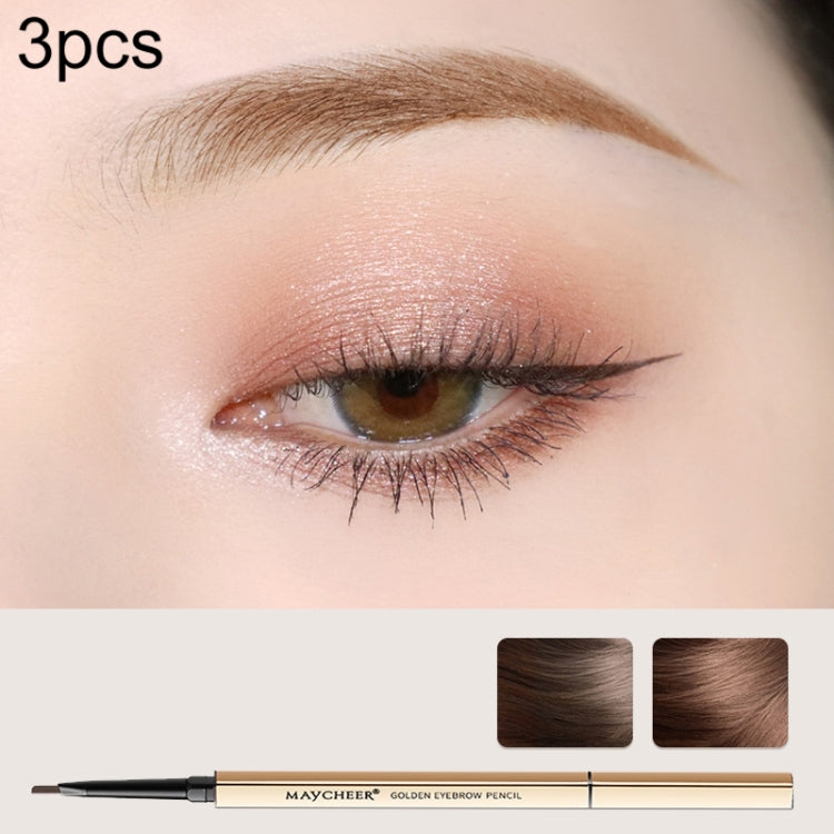 3 PCS MAYCHEER 3117 Small Gold Bars Double Eyebrow Pencil Thin Head Waterproof Non-bleeding Eyebrow Pencil