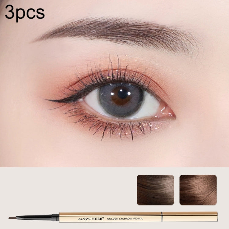 3 PCS MAYCHEER 3117 Small Gold Bars Double Eyebrow Pencil Thin Head Waterproof Non-bleeding Eyebrow Pencil