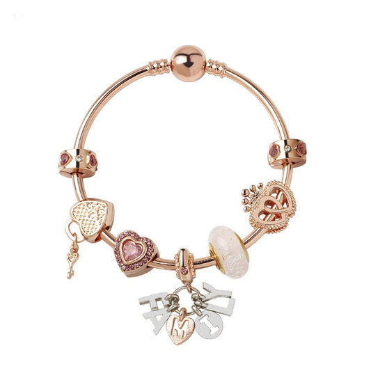 MGZ03 Rose Gold Love Heart Lock Decorative Bracelet, Length:
