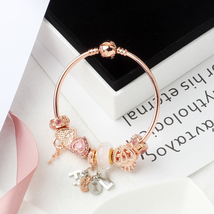 MGZ03 Rose Gold Love Heart Lock Decorative Bracelet, Length: