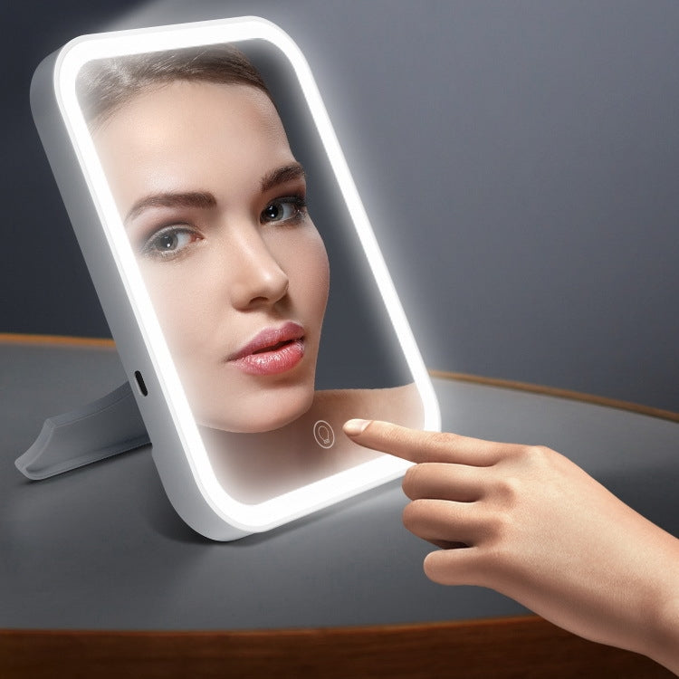 2 PCS LED Makeup Mirror With Lamp Fill Light Dormitory Desktop Dressing Mirror Female Folding Portable Small Mirror,Style: