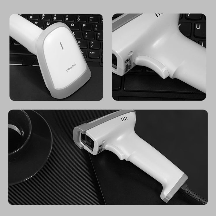 Deli 14880S Commodity Barcode Scanner Supermarket Express Wired Scanner, White, Black