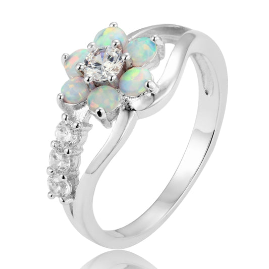 925 Silver Women Opal Flower Ring Jewelry