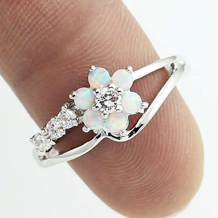 925 Silver Women Opal Flower Ring Jewelry