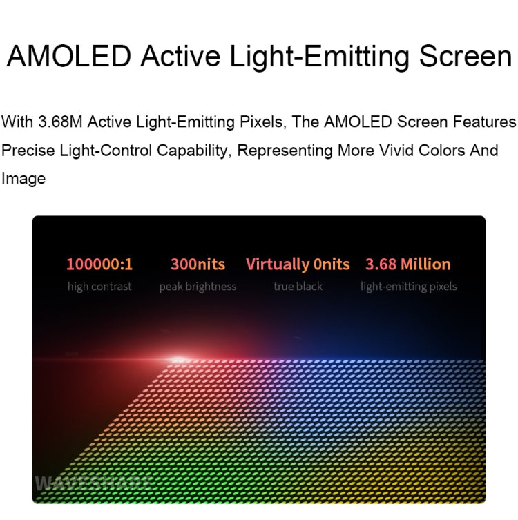 Waveshare 13.3 Inch 2K 2560×1440 HDMI/Type-C Display Interface AMOLED Touch Display, US Plug, EU Plug, UK Plug