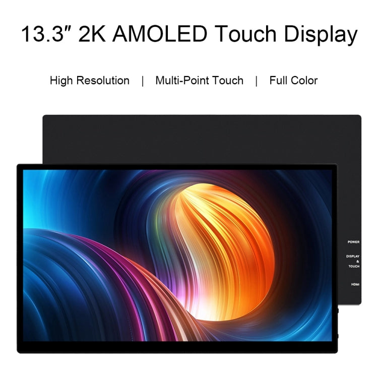 Waveshare 13.3 Inch 2K 2560×1440 HDMI/Type-C Display Interface AMOLED Touch Display, US Plug, EU Plug, UK Plug