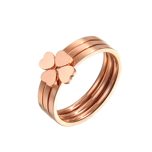 3 In 1 Titanium Steel Peach Heart Combination Four-Leaf Clover Couple Ring