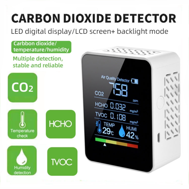 Portable CO2 Air Quality Formaldehyde Carbon Dioxide Detector Indoor Temperature Hygrometer with LED Digital Display