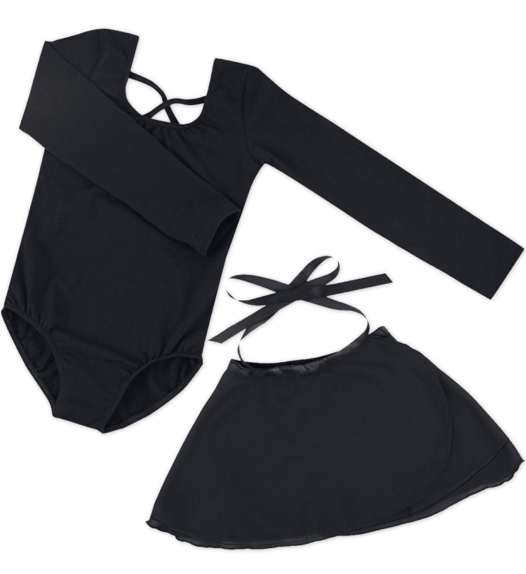 Girls Spring and Summer Long-sleeved Cotton Dance Training Clothing Set
