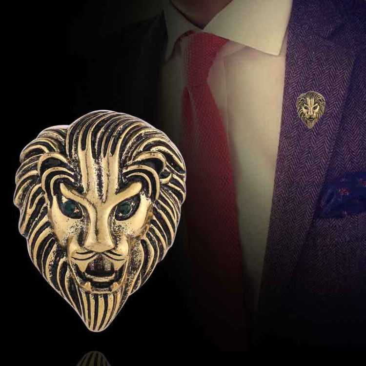 Personality Creative Lion Brooches Retro Alloy Animal Badge Coat Suit Chest Blossom