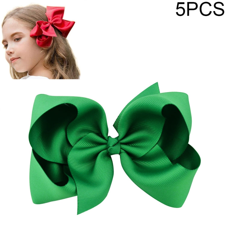 5 PCS 6 Inch Colorful Kids Girls Big Solid Ribbon Hair Bow Clips