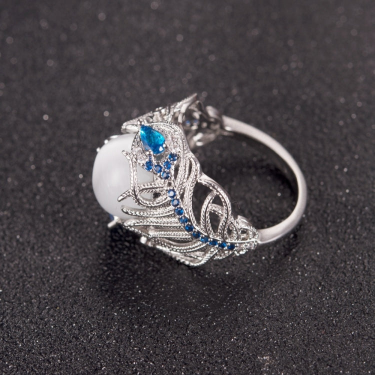 Vintage Silver Hollow Natural Opal Rings Feather Pattern Rings for Women Jewelry