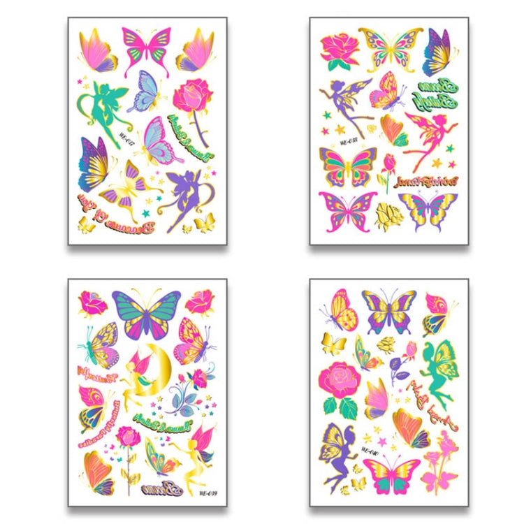 10 PCS Children Water Transfer Fresh Butterfly Bronzing Tattoo Stickers Cartoon Cute Metal Tattoo Stickers