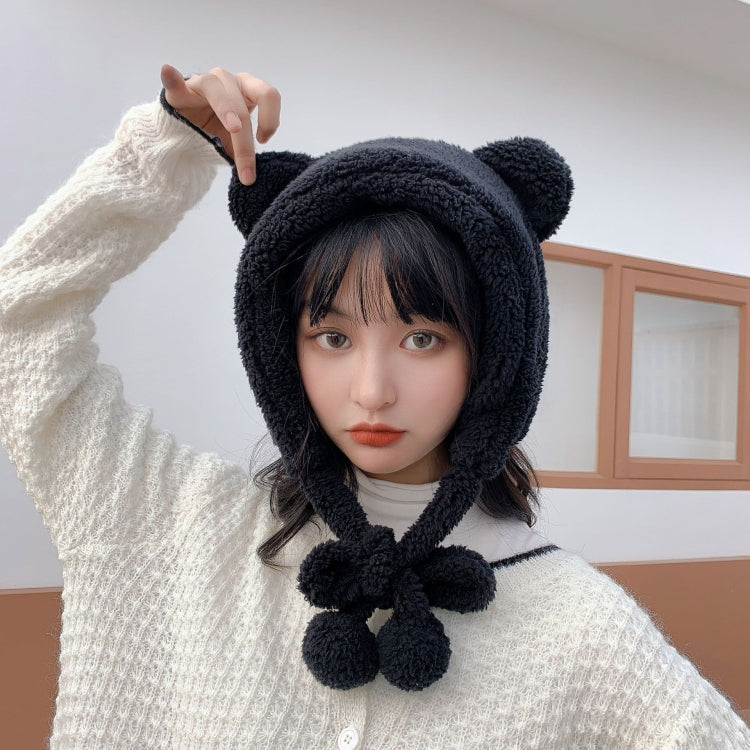 Cartoon Bear Ear Tether Hat Winter Warm Plush Bomber Hat for Women