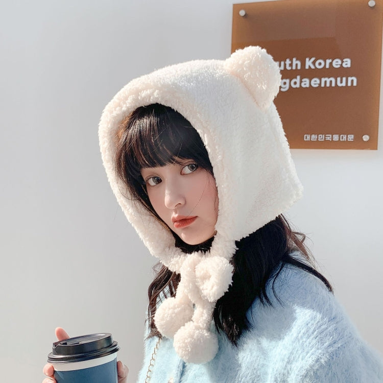 Cartoon Bear Ear Tether Hat Winter Warm Plush Bomber Hat for Women