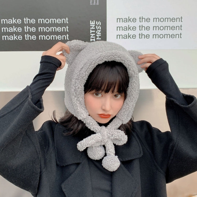 Cartoon Bear Ear Tether Hat Winter Warm Plush Bomber Hat for Women