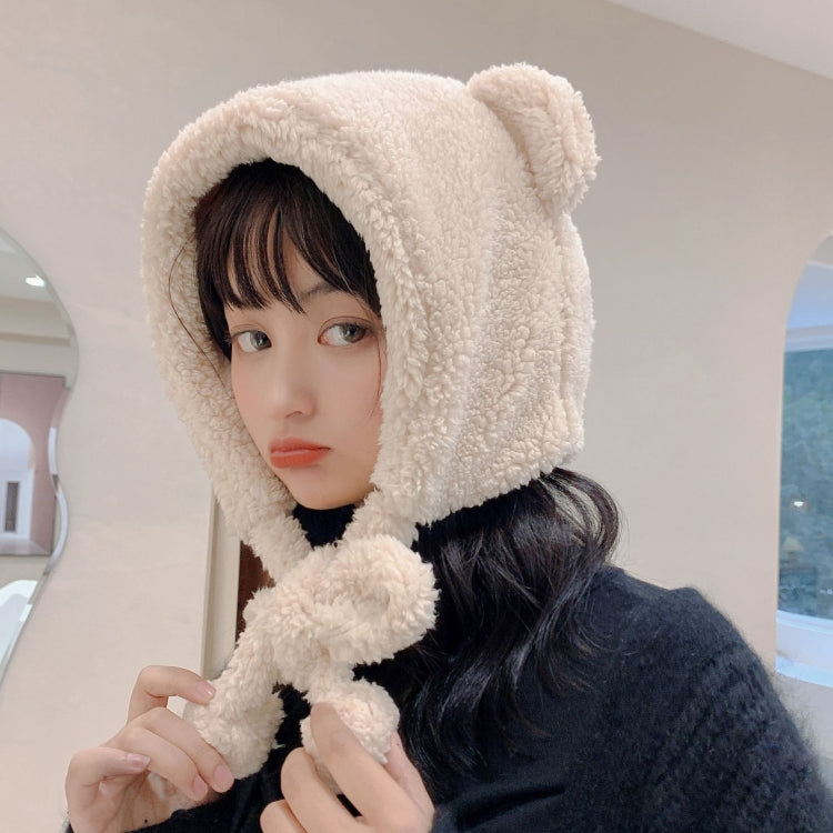 Cartoon Bear Ear Tether Hat Winter Warm Plush Bomber Hat for Women