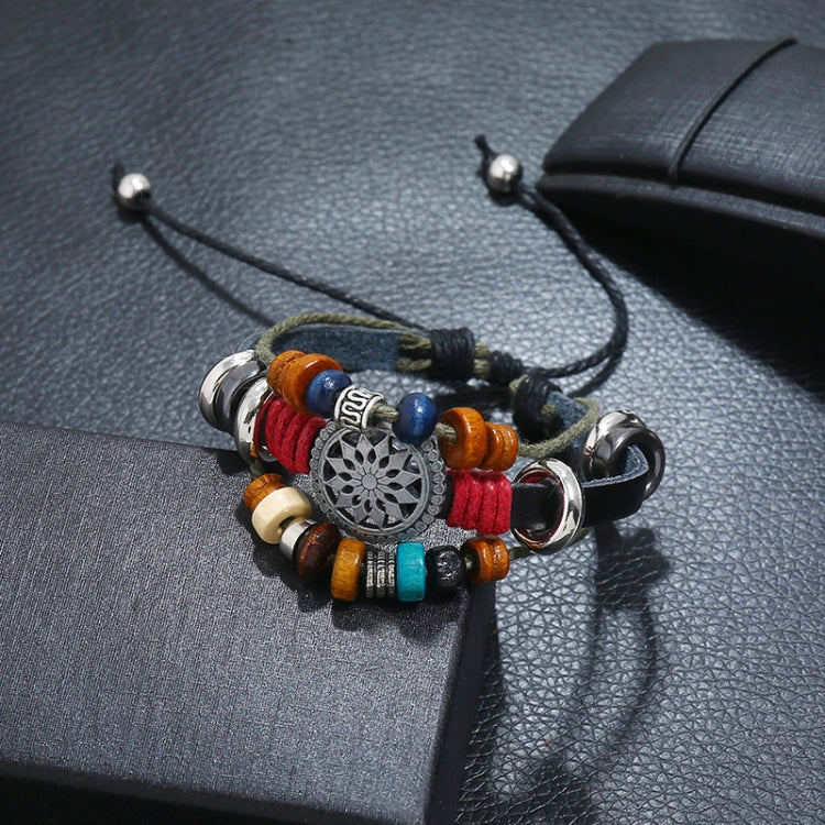 BX016 Retro Personality Leather Beaded Bracelet